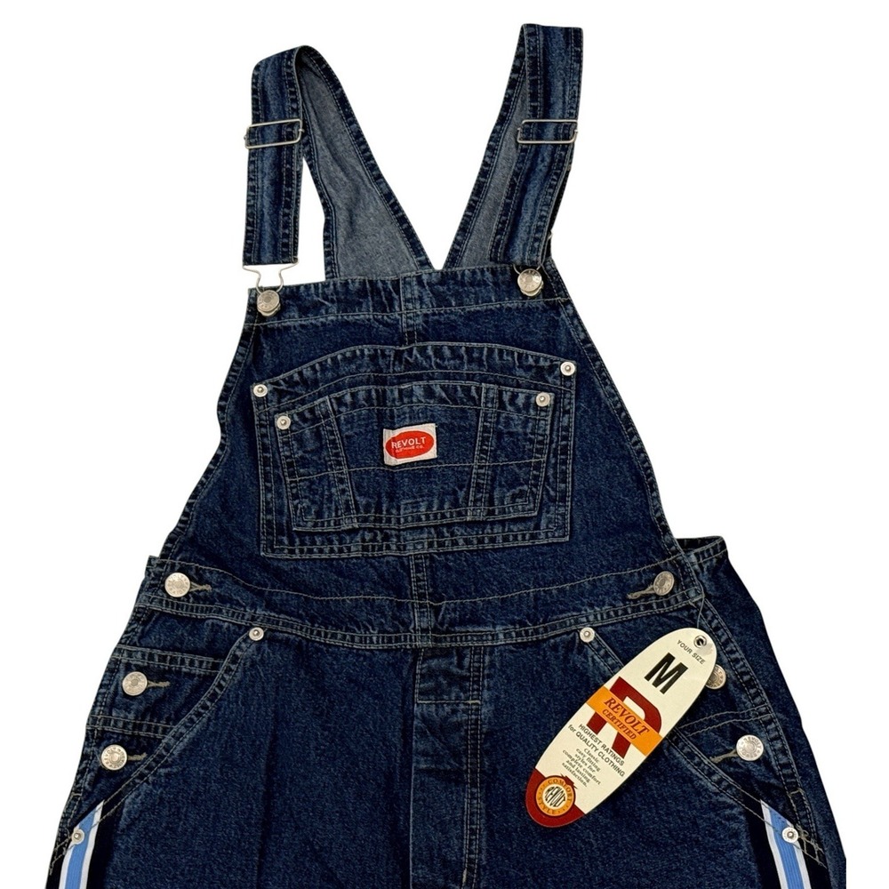 NWT Revolt Women Bib Overalls M Wide Leg Carpenter Vintage 90s Blue Stripe Denim - Picture 5 of 13